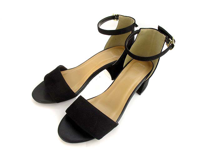 Inry フェイクスエード サンダル 太ヒール チャンキーヒール オープントゥ アンクルストラップ 靴 ブラック 黒 M レディース 069 ベクトルパーク