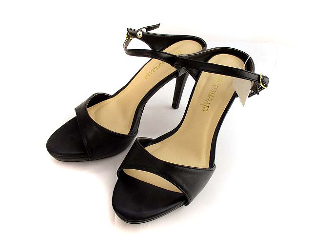 未使用品 エルベンスドゥ Elvence Deux ストラップ ミュール サンダル ピンヒール ヒール 靴 黒 ブラック L タグ付き レディース 069 ベクトルパーク