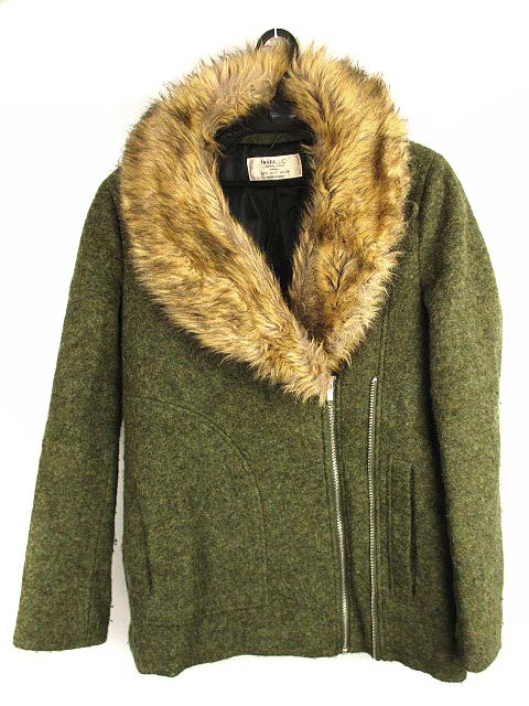 ザラ トラファルック Zara Trafaluc アウター ジャケット 上着 中綿 フェイクファー ウール 起毛 ミックスカラー グリーン系 緑系 Eur S レディース 069 ベクトルパーク