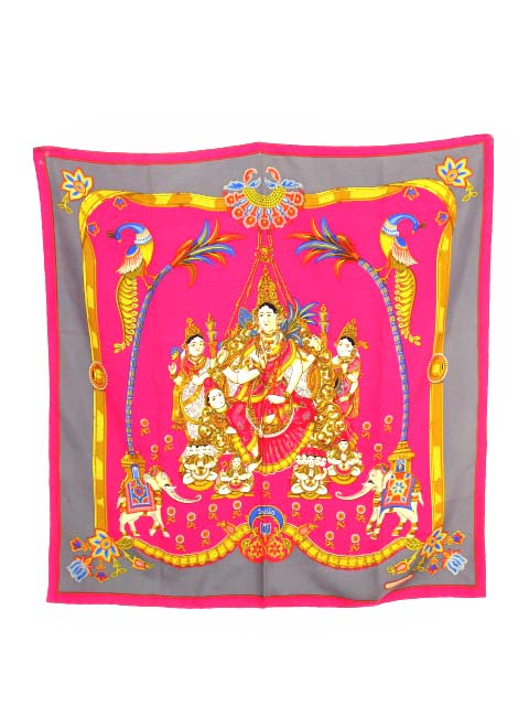 美品✨エルメス　スカーフ　カレ90 眩惑のインド マルチカラー ピンク 美品✨エルメス スカーフ カレ90 眩惑のインド マルチカラー ピンク