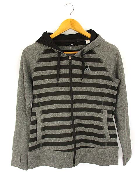 アディダス Adidas Climawarm フルジップ ボーダー パーカー ジップアップ M609 長袖 グレー ブラック L レディース 069 ベクトルパーク