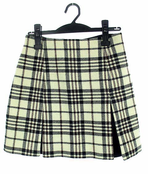 カルヴェン Carven ボトムス 台形 スカート チェック柄 ウール 厚手 ミニ丈 バックファスナー オフホワイト系 白 黒 赤 36 レディース 069 ベクトルパーク