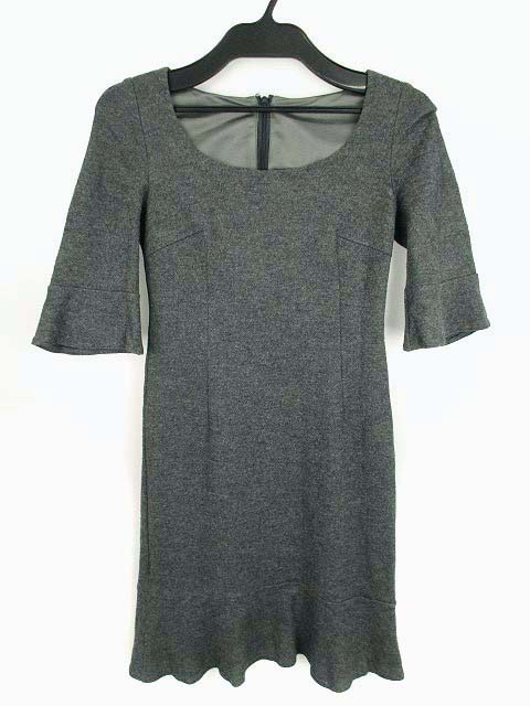 ピンキー ダイアン ピンダイ Pinky Dianne ワンピース 起毛 ウール スプークネック フレアスリーブ ひざ丈 五分袖 無地 グレー系 灰 36 レディース 069 ベクトルパーク