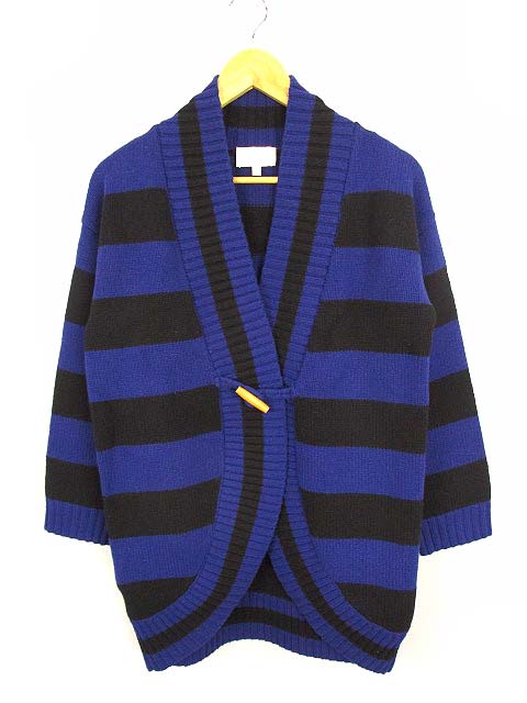 ローラアシュレイ Laura Ashley ニット カーディガン 上着 長袖 ボーダー ウール トグル 青 黒 2 レディース 069 ベクトルパーク