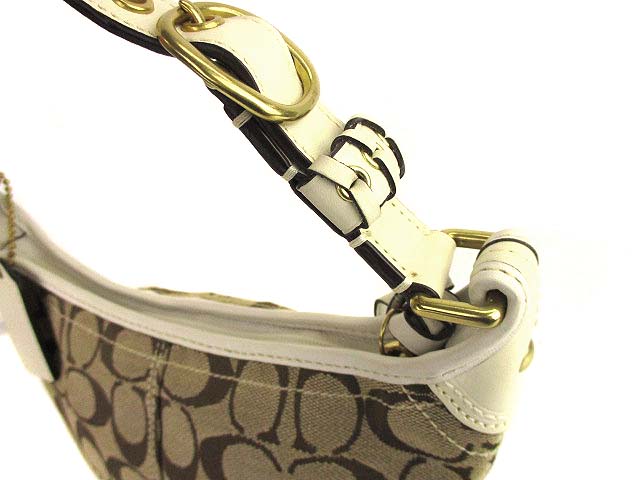 コーチ COACH シグネチャー ワンハンド バッグ かばん 鞄 キャンバス レザー 40896 ベージュ 白 ☆AA★ レディース