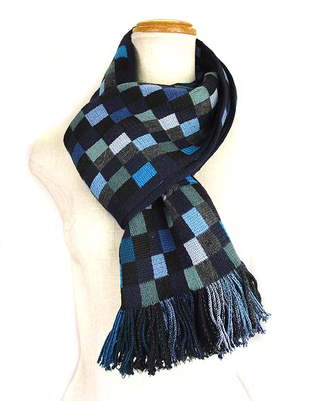 ハンティングワールド Hunting World マフラー ショール フリンジ ブロックチェック ウール 紺 青 グレー 黒 メンズ 069 ベクトルパーク