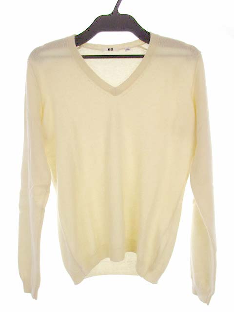 ユニクロ Uniqlo カシミヤvネックセーター トップス ニット 起毛 長袖 無地 アイボリー L レディース 069 ベクトルパーク