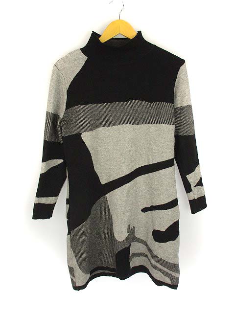 ビアンテ Viante ハイネック 配色切替 ニットワンピース 長袖 レーヨン ポリエステル ブラック グレー 黒 レディース 069 ベクトルパーク