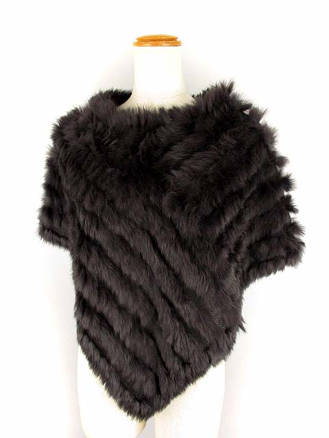 ビアンテ V I A N T E ラビットファー ポンチョ 三角 スヌード アクリル ニット 毛皮 ケープ リアルファー ダークブラウン 茶 レディース 069 ベクトルパーク