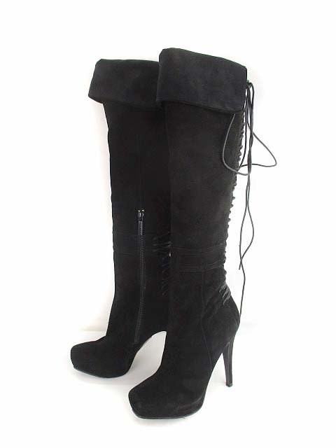 ナインウエスト Nine West ニーハイ ロングブーツ ニーハイブーツ 後ろ編み上げ レースアップ スエード レザー 革 ヒール ブラック 黒 6 1 2 レディース 069 ベクトルパーク