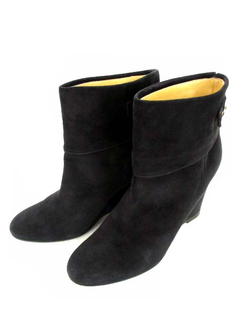 ペリーコ Pellico ショートブーツ スエード レザー 革 靴 ウェッジソール ヒール 黒 ブラック サイズ38 イタリア製 レディース 069 ベクトルパーク