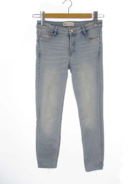 ザラ Zara 裾切りっぱなし アンクル デニムパンツ ジーンズ ボトムス カットオフ ハンパ丈 コットン ポリウレタン ライトインディゴ ブルー 26 レディース 069 ベクトルパーク