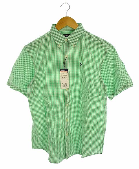 未使用品 ラルフローレン Ralph Lauren トップス ボタンダウンシャツ 半袖 ロゴ 刺繍 ギンガムチェック コットン 緑 グリーン 白 ホワイト 160 ボーイズ メンズ 069 ベクトルパーク
