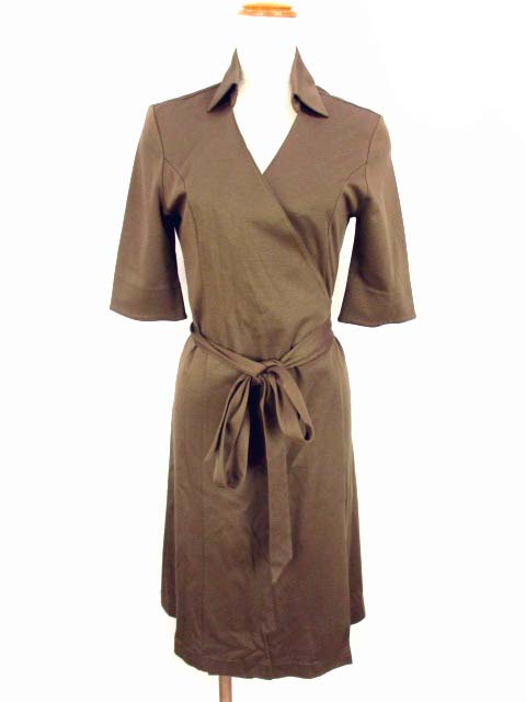 ブルックスブラザーズ Brooks Brothers 五分袖 ラップ シャツワンピース コットン テンセル 無地 ブラウン系 茶系 サイズxs レディース 069 ベクトルパーク