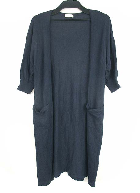 アースミュージック エコロジー Earth Music Ecology ロングカーディガン 羽織り ボタンなし レーヨン混 七分袖 無地 ネイビー 紺 F レディース 069 ベクトルパーク