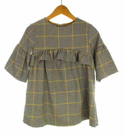 ザラキッズ Zara Kids トップス ブラウス ペプラム チェック 七分袖 イエロー グリーン ワインレッド サイズ6 116 女の子 子供服 キッズ 069 ベクトルパーク