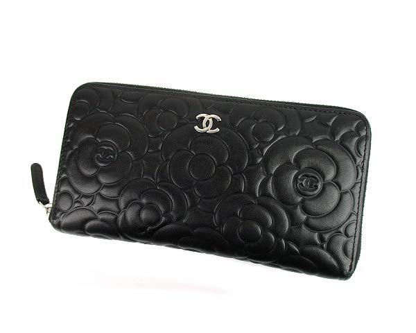 シャネル CHANEL カメリア エンボス 長財布 ラウンドファスナー ロング  