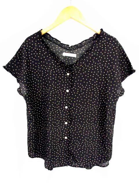 American Holic アメリカンホリック 両vネックフリルフロントボタンブラウス Ha93l0a00 半袖 ドット 水玉 サイズf 黒 ブラック ベージュ レディース 069 ベクトルパーク