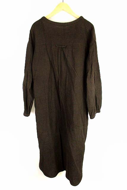 スタディオクリップ Studio Clip ロングワンピース チェック ハーフボタン コットン 長袖 ミモレ丈 ブラウン系 茶 M レディース 069 ベクトルパーク