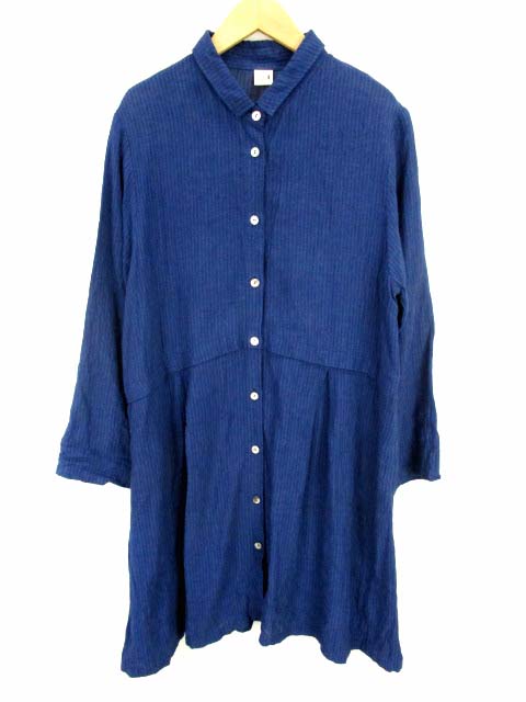 ダボダボ Davo Davo 長袖 シャツワンピース 麻 リネン ストライプ フレア ネイビー ブラック 紺 黒 日本製 レディース 069 ベクトルパーク