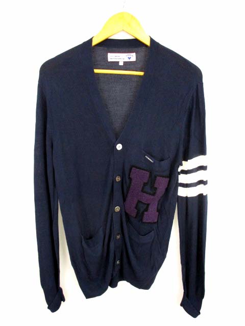 ハリウッドランチマーケット Hollywood Ranch Market 長袖 ニット カーディガン ワッペン 綿 コットン 薄手 ネイビー 紺 サイズ2 メンズ 069 ベクトルパーク