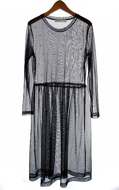 ザラ ベーシック Zara Basic ロングワンピース チュール シアー パール装飾 フレア ミモレ丈 長袖 ブラック 黒 Eur S レディース 069 ベクトルパーク