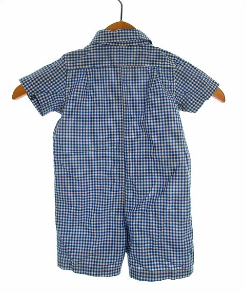 ラルフローレン Ralph Lauren シャツロンパース カバーオール ギンガムチェック ワンポイント コットン 半袖 ブルー系 青 70 男の子 ベビー服 キッズ 069 ベクトルパーク