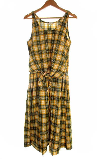 スタディオクリップ Studio Clip ワンピース 前結び ウエストギャザー チェック フレア ノースリーブ ロング丈 イエロー系 黄系 レディース 069 ベクトルパーク