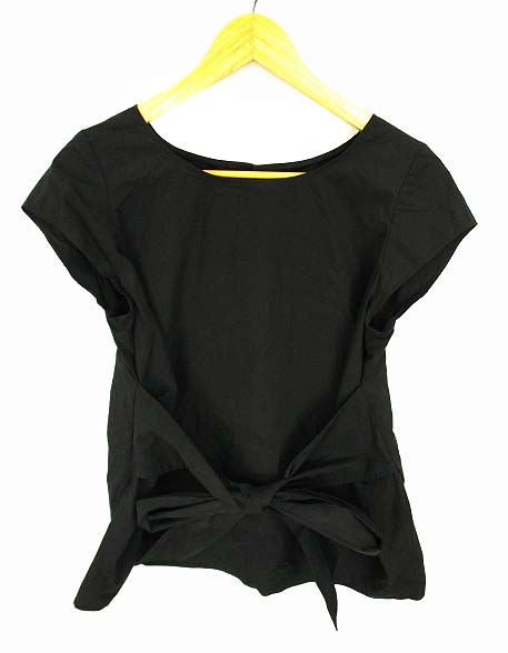 ストロベリーフィールズ Strawberry Fields トップス ブラウス 半袖 無地 ウエストリボン コットン 綿 ブラック 黒 ストレッチ レディース 069 ベクトルパーク