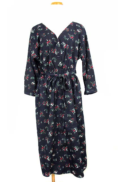 ワンウェイ One Way ロング ワンピース ロング 羽織り 長袖 Vネック 花柄 紺 赤 緑 M レディース 069 ベクトルパーク