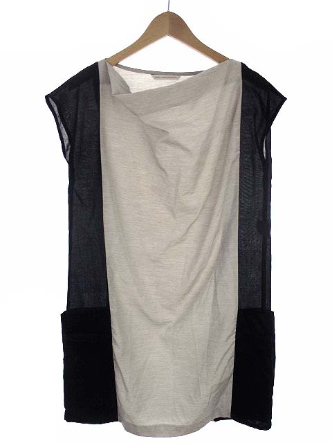 レディラックルカ Lady Luck Luca ワンピース チュニック フレンチスリーブ ペチコート付 ミニ丈 バイカラー 無地 ブラック ライトグレー 黒 灰 38 レディース 069 ベクトルパーク