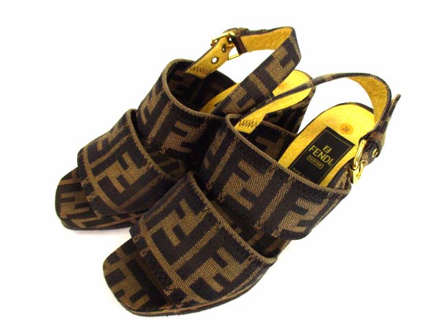 フェンディ FENDI サンダル ズッカ柄 ウェッジソール ヒール バック 