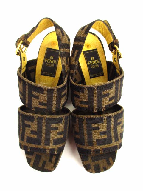 フェンディ FENDI サンダル ズッカ柄 ウェッジソール ヒール バック 