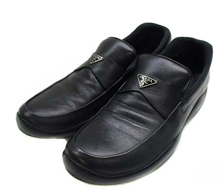 プラダスポーツ Prada Sport 靴 シューズ ローファー スリッポン ロゴプレート ワンポイント レザー 革 ブラック 黒 サイズ9 1 2 メンズ 069 ベクトルパーク