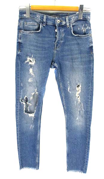 ザラマン Zara Man ボトムス スキニー ジーンズ デニムパンツ テーパード ダメージ加工 カットオフ スリム ストレッチ コットン 綿 ブルー 青 Eur38 メンズ 069 ベクトルパーク