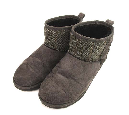 ハリスツイード Harris Tweed ショート ムートンブーツ シューズ 靴 フェイクスウェード ツイード 切替 グレー系 L レディース 069 ベクトルパーク