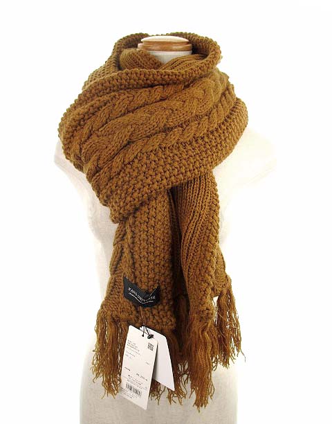 未使用品 ナノユニバース Nano Universe ケーブルニットマフラー ロング フリンジ アクリル キャメル 茶 F タグ付 メンズ レディース 069 ベクトルパーク