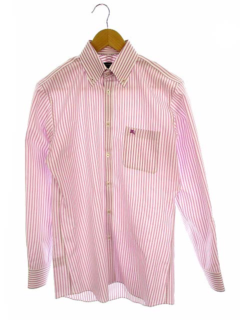 感謝価格 Burberry Black Label ストライプシャツ ピンク 白 B級特価 メンズ トップス Roe Solca Ec