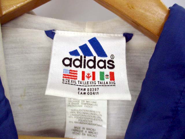 アディダス Adidas ウインドブレーカー ジャケット ナイロンジャケット パーカー 90s 90年代 万国旗タグ 青 ブルー サイズxxl Usa古着 大きいサイズ ビッグサイズ オーバーサイズ ビッグシルエット ヴィンテージ ビンテージ メンズ 069 ベクトルパーク