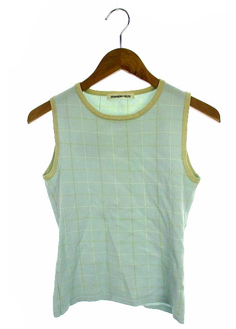ストロベリーフィールズ Strawberry Fields トップス ニット ノースリーブセーター リンガー パイピング チェック ストレッチ ベビーブルー ベージュ レディース 069 ベクトルパーク