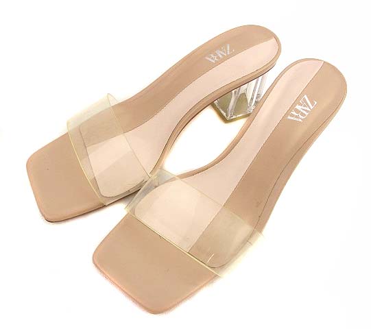 ザラ Zara サンダル ミュール 靴 クリアヒール チャンキーヒール 合皮 ビニール クリア ベージュ 37 レディース 069 ベクトルパーク