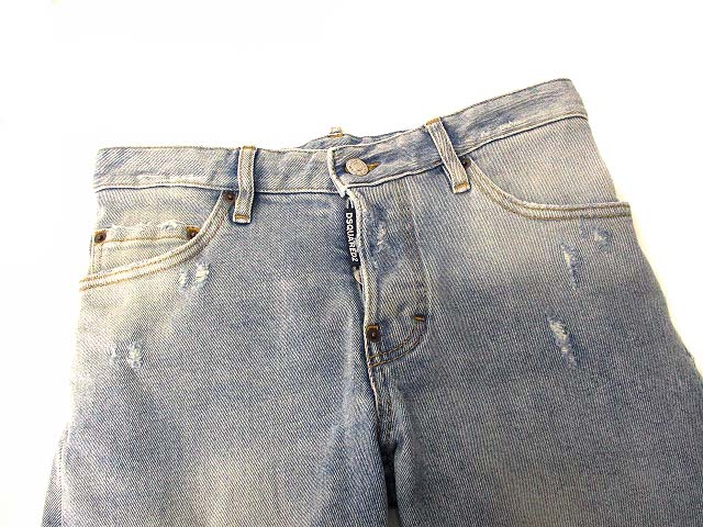 ディースクエアード DSQUARED2 SEXY TWIST JEAN ダメージ加工 デニムパンツ ジーンズ Gパン ボトム S71LB0682 ボタンフライ バックプリント インディゴ 42 ☆AA★ メンズ
