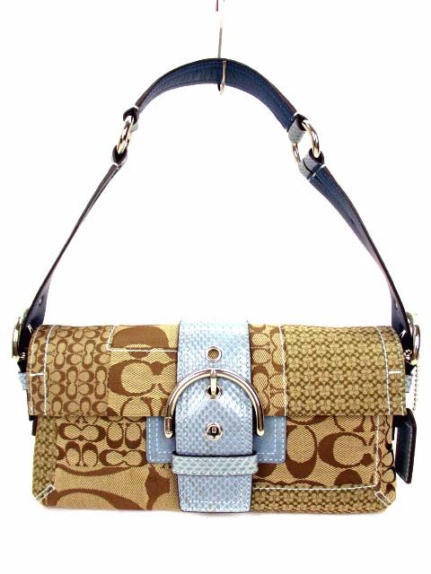 COACH パッチワークバッグ ベージュ/青
