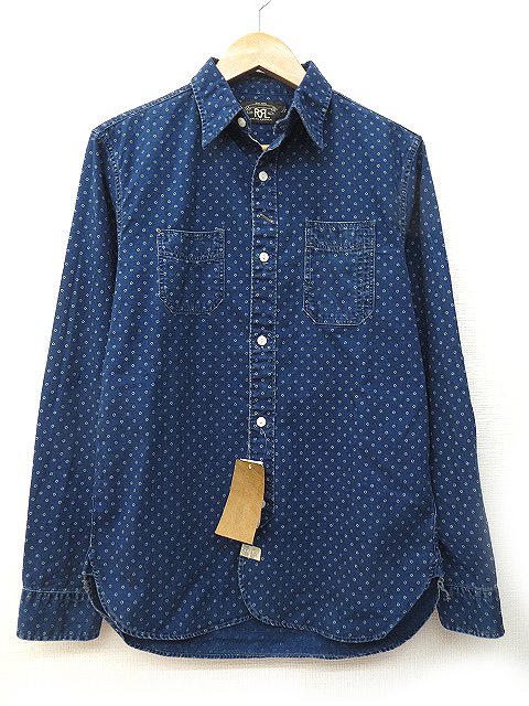 ダブルアールエル RRL 国内正規 シャツ 長袖 総柄 インディゴ ワーク  