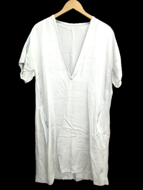 ギャルリーヴィー Galerie Vie トゥモローランド ワンピース 深vネック 半袖 ひざ丈 無地 ワイド ルーズ レーヨン 透け感 日本製 1 ライトグレー Y レディース 070 ベクトルパーク