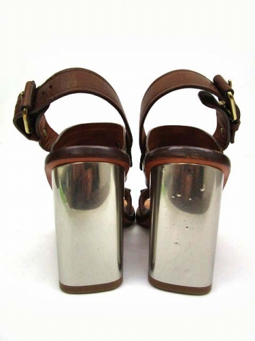 セリーヌ CELINE サンダル チャンキー レザー ビット 本革 茶 セリーヌ CELINE サンダル チャンキー レザー ビット 本革 茶