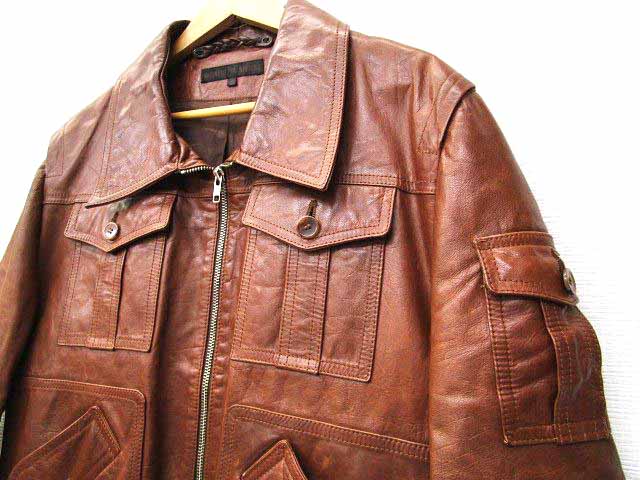 ヴェロニクブランキーノ Veronique Branquinho レザー ジャケット リブ ブルゾン ジップアップ ミリタリージャケット 52 茶 ブラウン S メンズ 070 ベクトルパーク