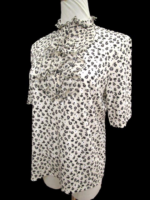 ハナエモリ HANAE MORI ブラウス 半袖 シャツ フリル 花柄 シフォン 