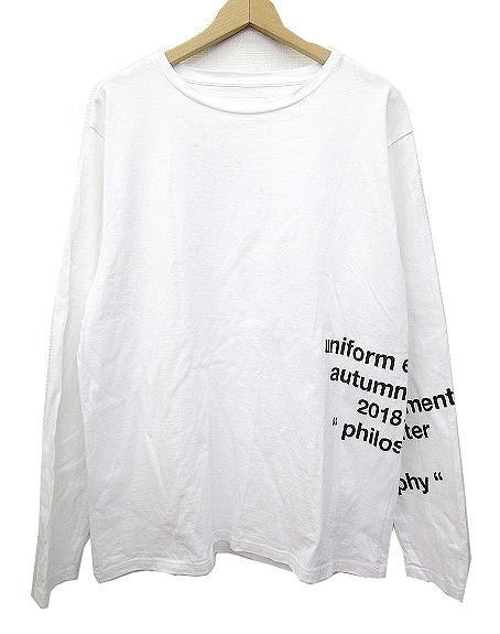 ユニフォームエクスペリメント uniform experiment 18SS Tシャツ 長袖 オーバーサイズ プリント OVER PRINT BIG  LONG SLEEVE TEE ue-189052 コットン 1 S 白 ホワイト C01422 メンズ