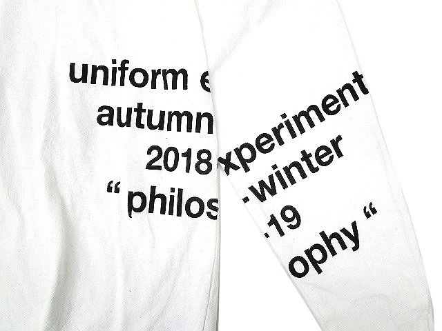 ユニフォームエクスペリメント uniform experiment 18SS Tシャツ 長袖 オーバーサイズ プリント OVER PRINT BIG LONG SLEEVE TEE ue-189052 コットン 1 S 白 ホワイト C01422 メンズ